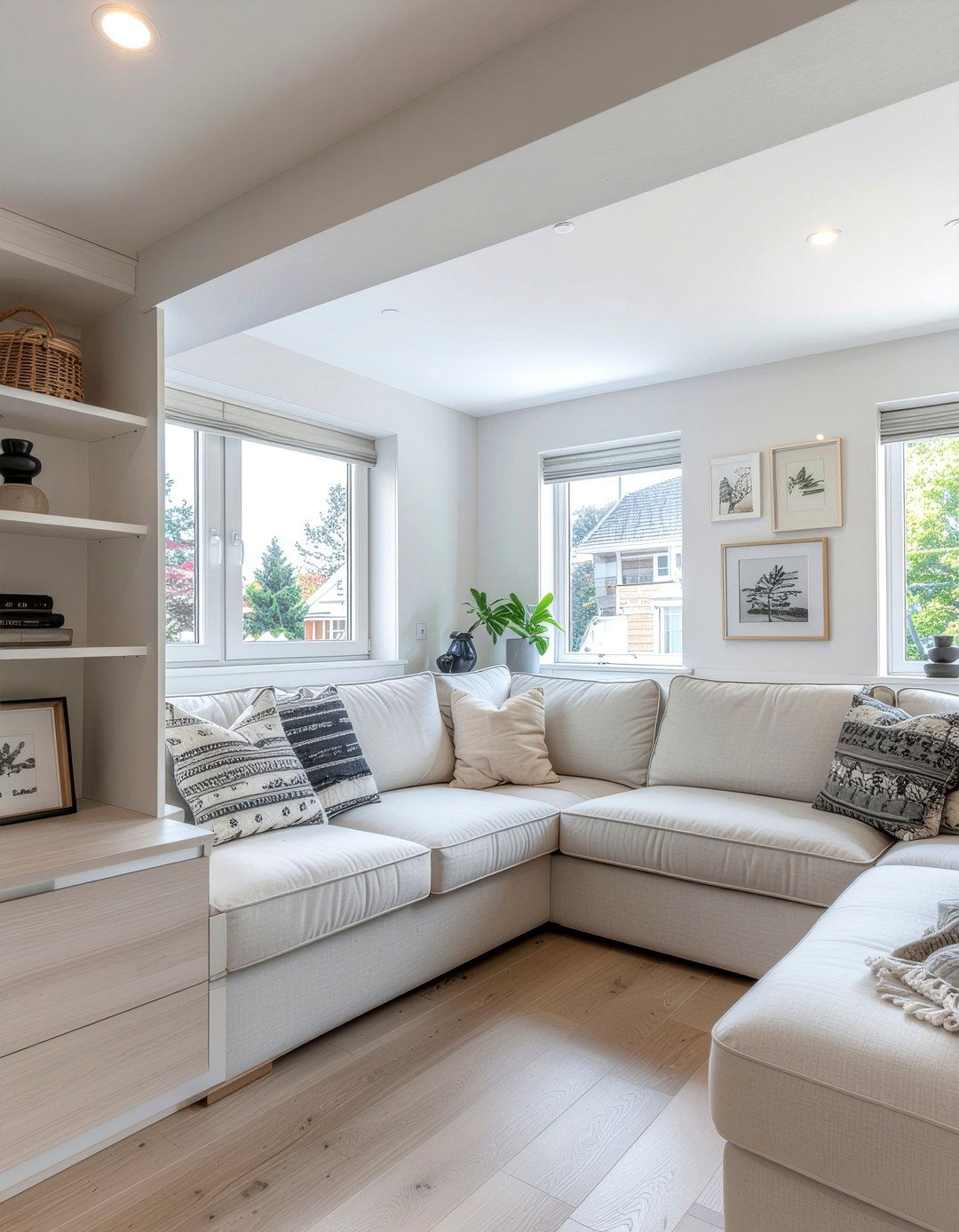 Corner storage unit - 30 living room millwork ideas