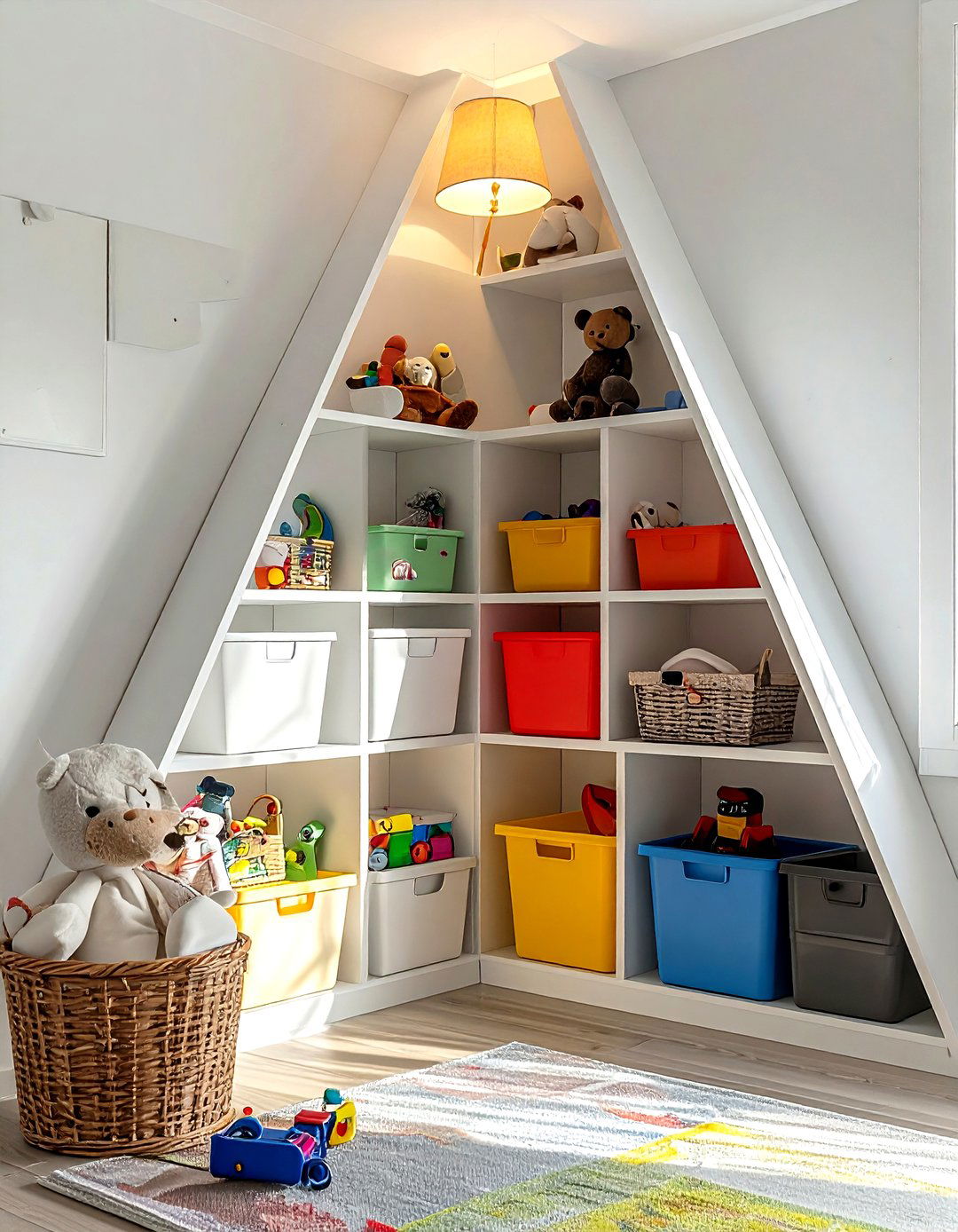 Corner toy storage unit - 30 living room toy storage ideas