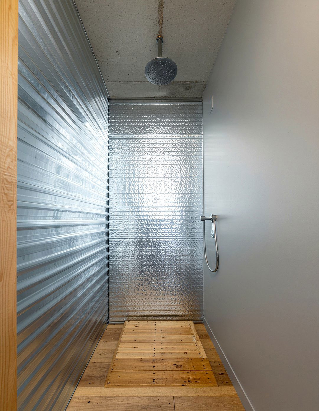 Corrugated Metal Shower - 30 recycled material bathroom ideas