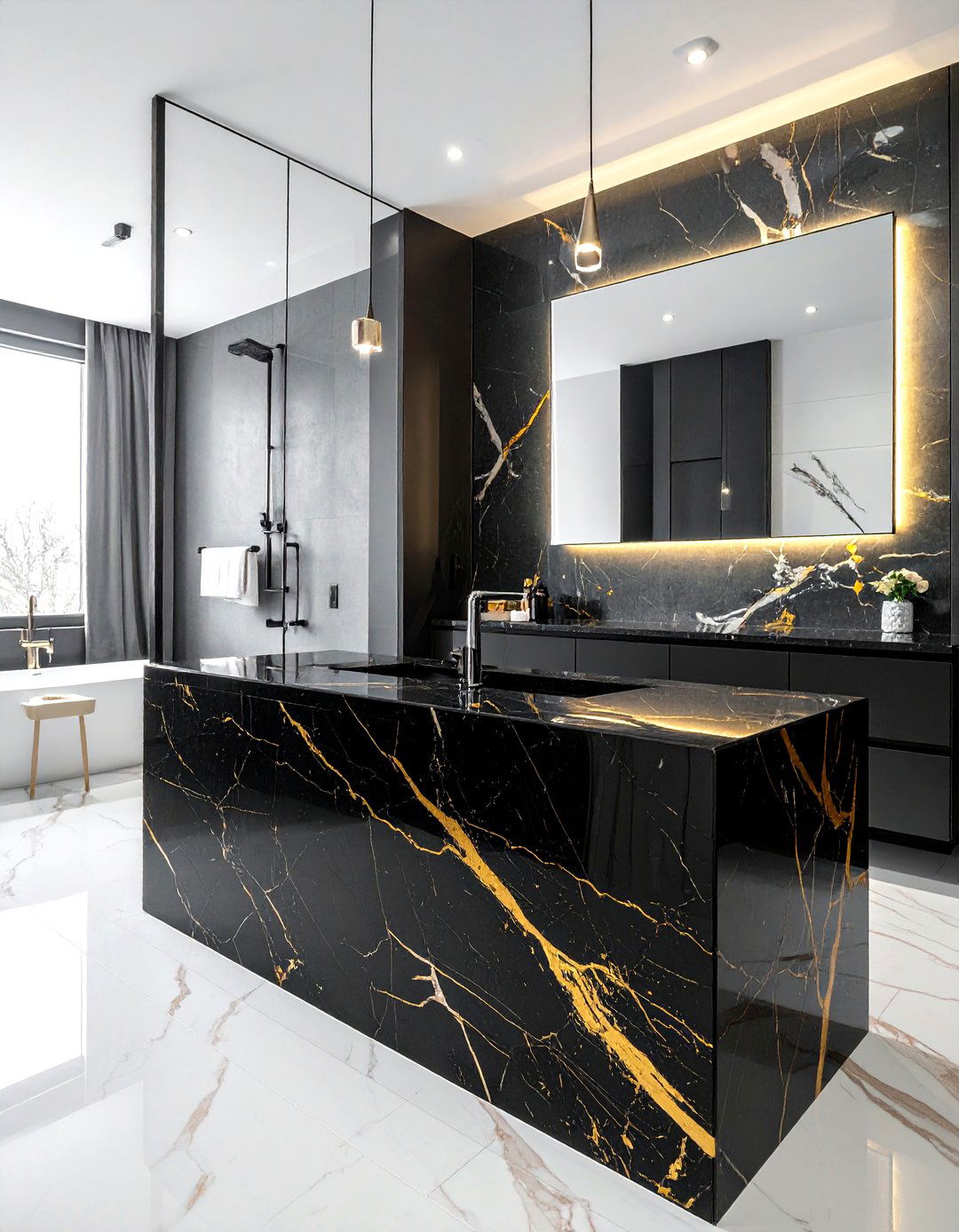 Cosmic Black Granite - 30 granite countertop bathroom ideas