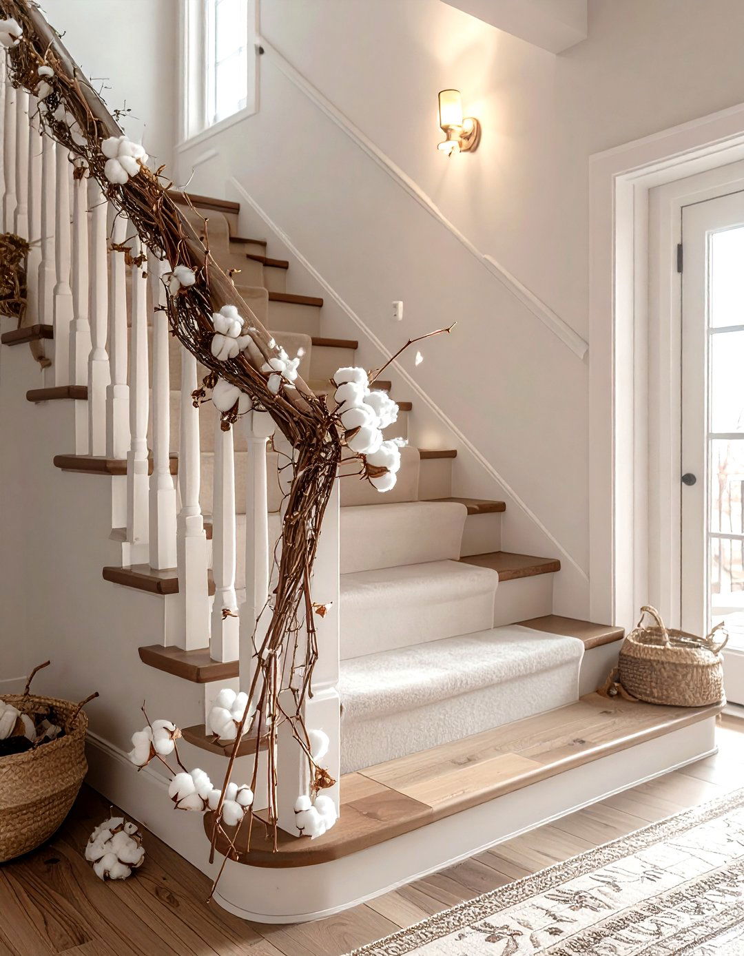 Cotton Boll Banister - 30 banister decor ideas