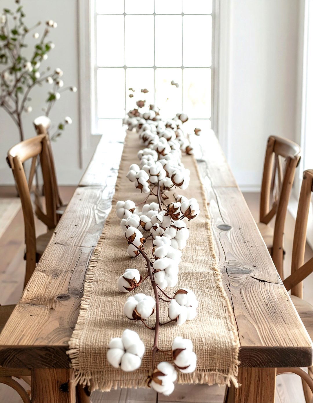 Cotton Boll Table Runner - 30 cotton decor ideas