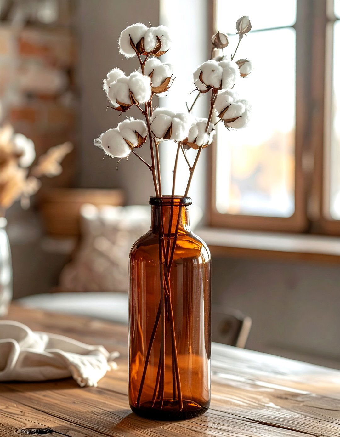 Cotton Stem In Amber Bottle - 30 tall centerpiece dining ideas