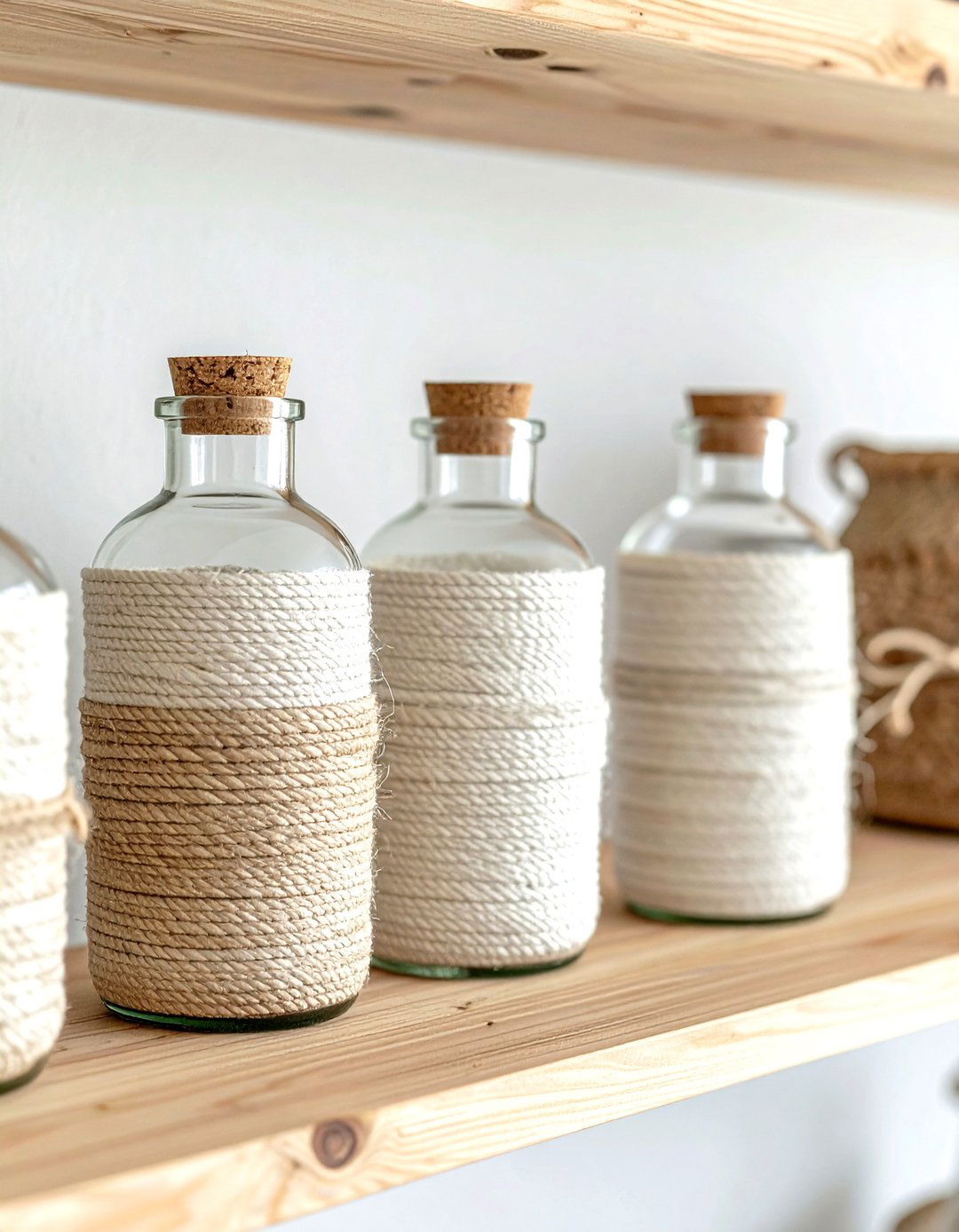 Cotton Twine Wrapped Bottles - 30 cotton decor ideas