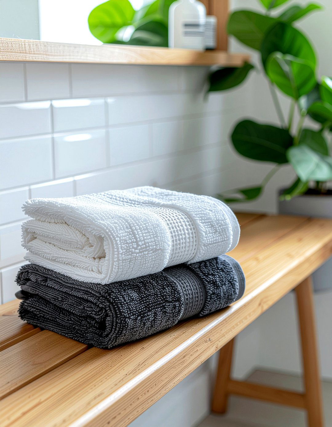Cotton Waffle Knit Towels - 30 Scandinavian bathroom ideas
