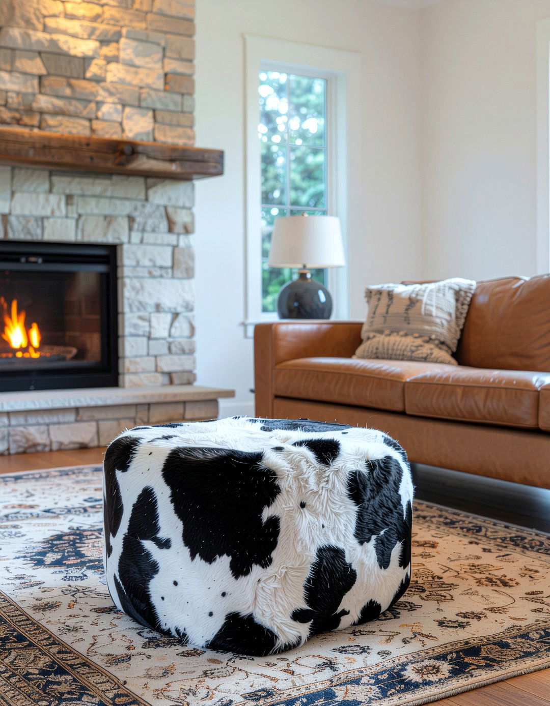 Cowhide Pouf - 30 living room pouf ideas