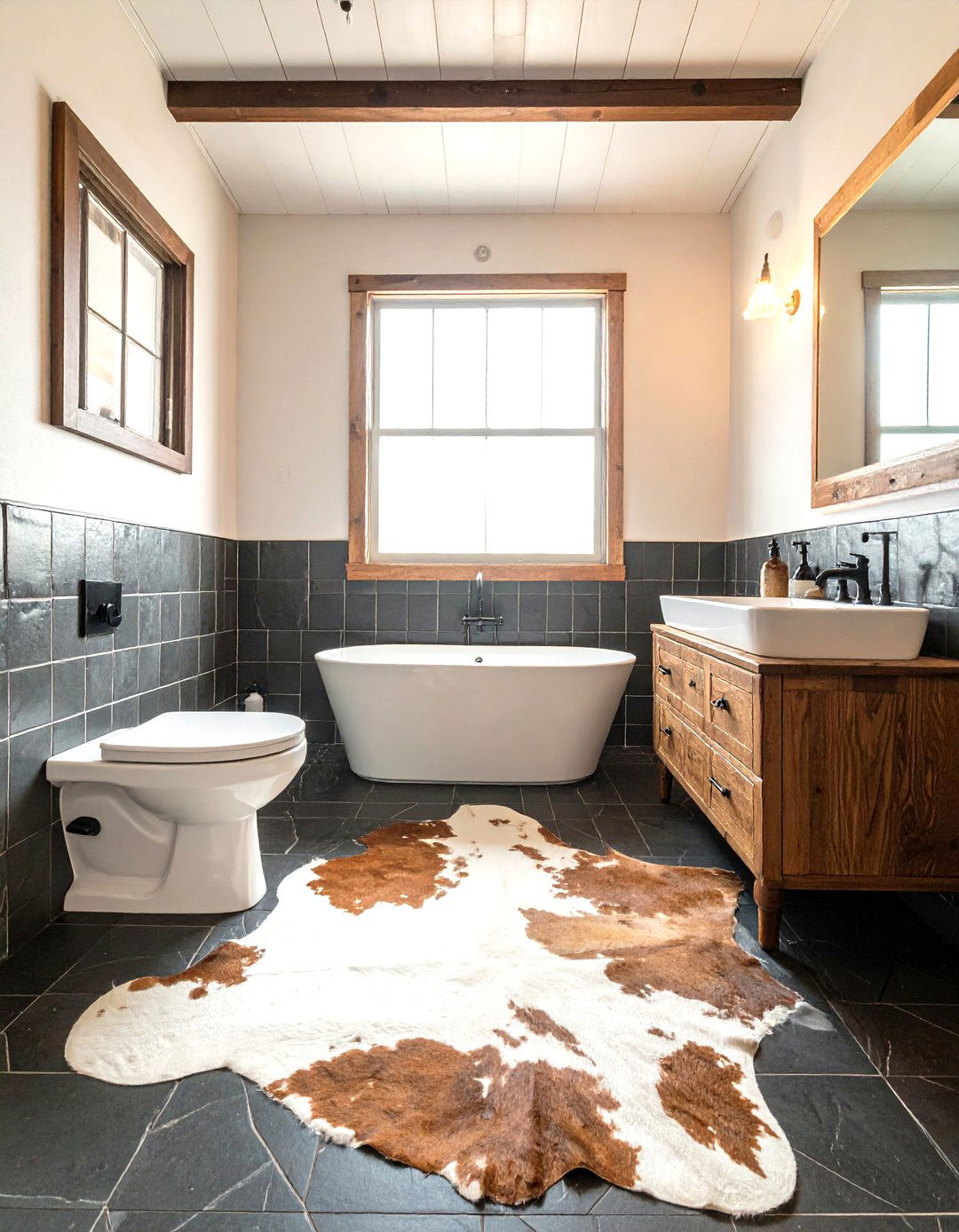 Cowhide bathroom rug - 30 southwestern bathroom ideas