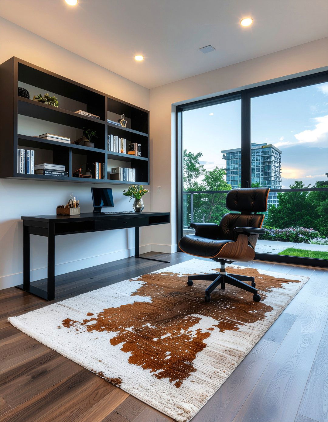 Cowhide over sisal rug - 30 layered rug ideas