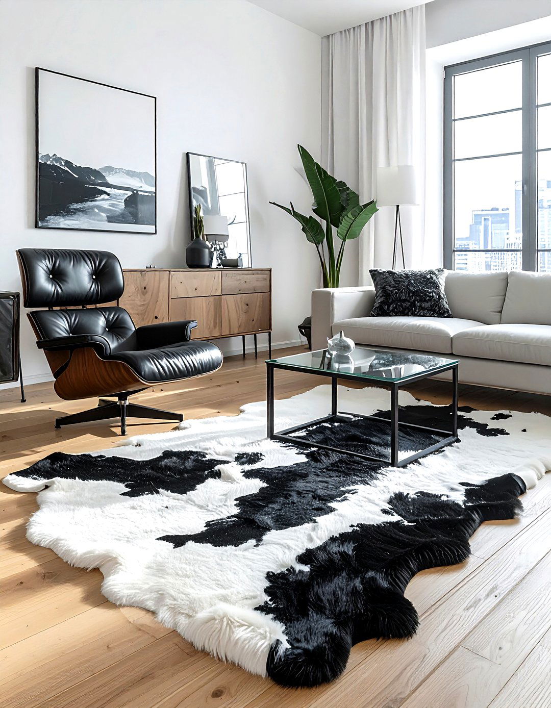 Cowhide rug living room - 30 living room rug ideas