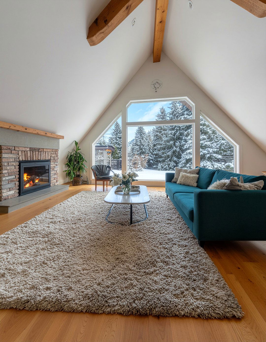 Cozy A frame living room rugs - 30 living room A-frame ideas