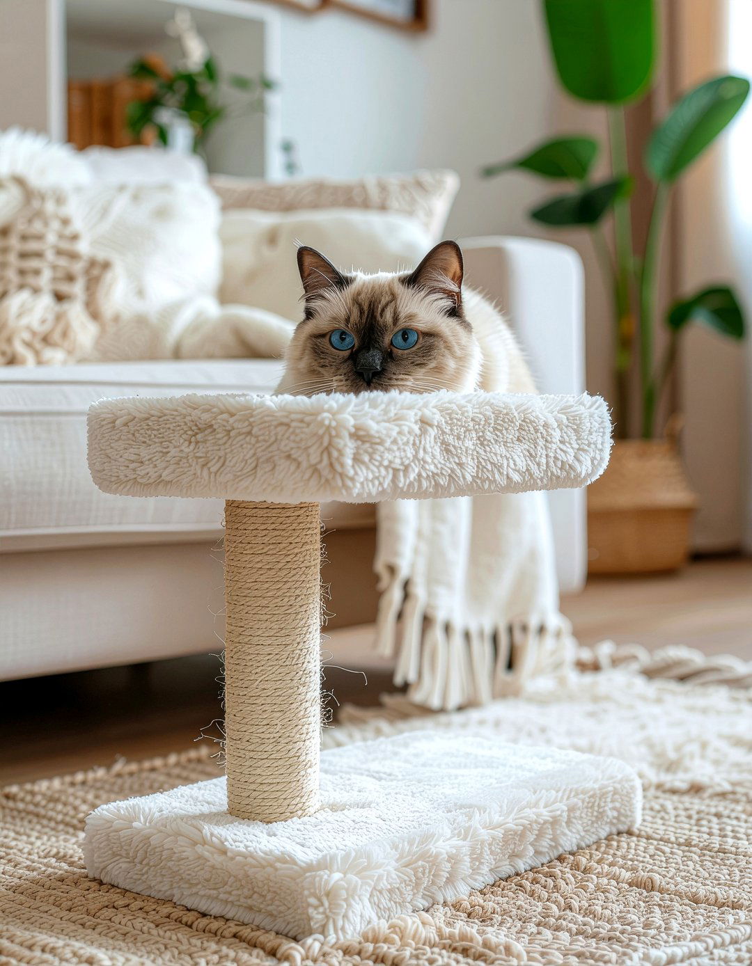 Cozy Fleece Cat Tree - 30 cat tree living room ideas