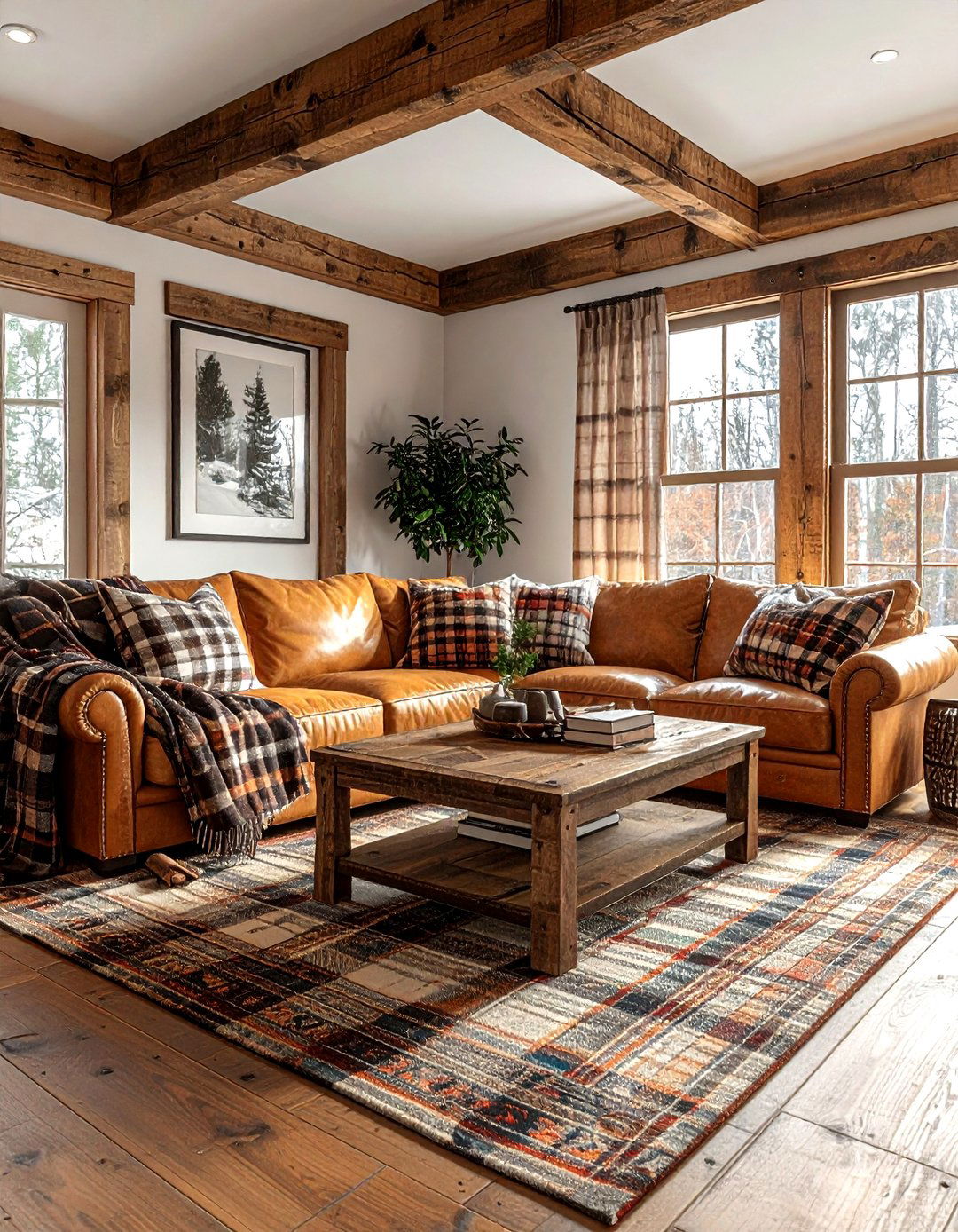 Cozy Plaid Living Room - 30 cabin decor ideas