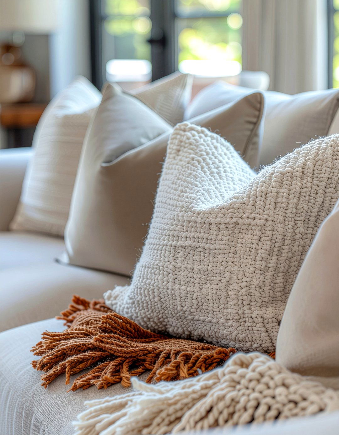 Cozy Texture Throw Pillows - 30 peaceful living room ideas