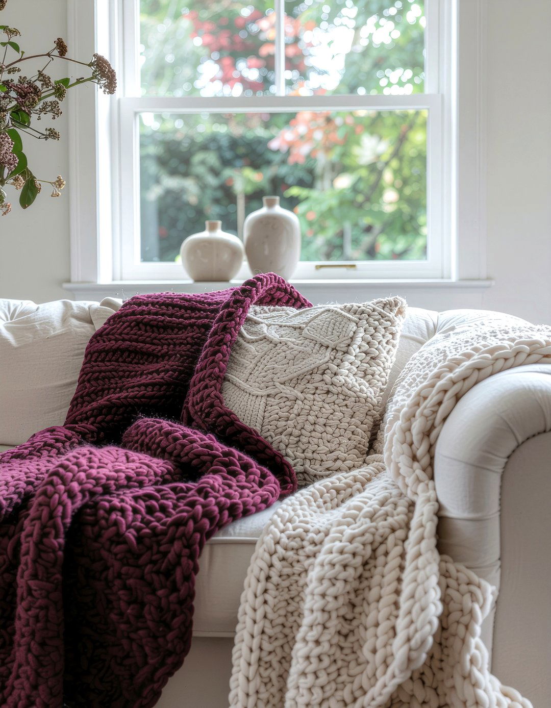 Cozy knit blankets living room - 30 cottage core living room ideas