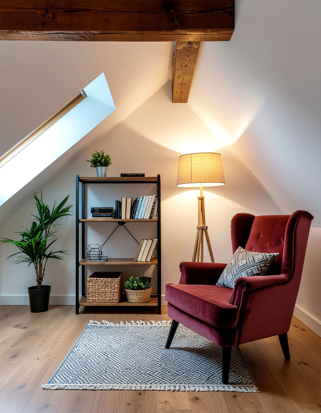 Cozy reading nook under eaves - 30 sloped ceiling living room ideas