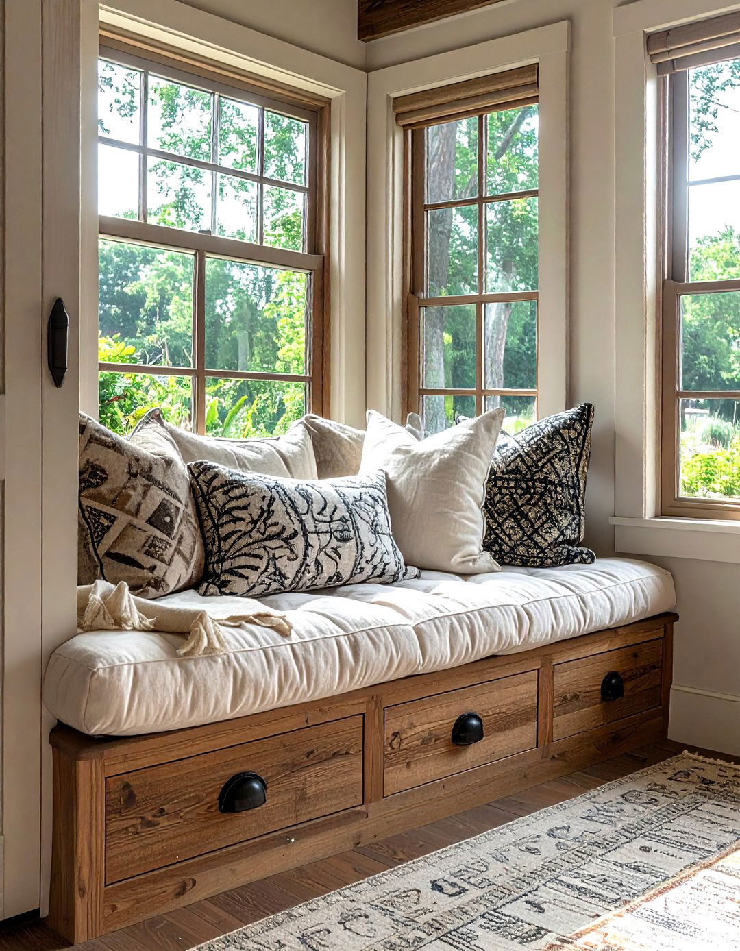 Cozy window seat nook - 30 cottage home decor ideas