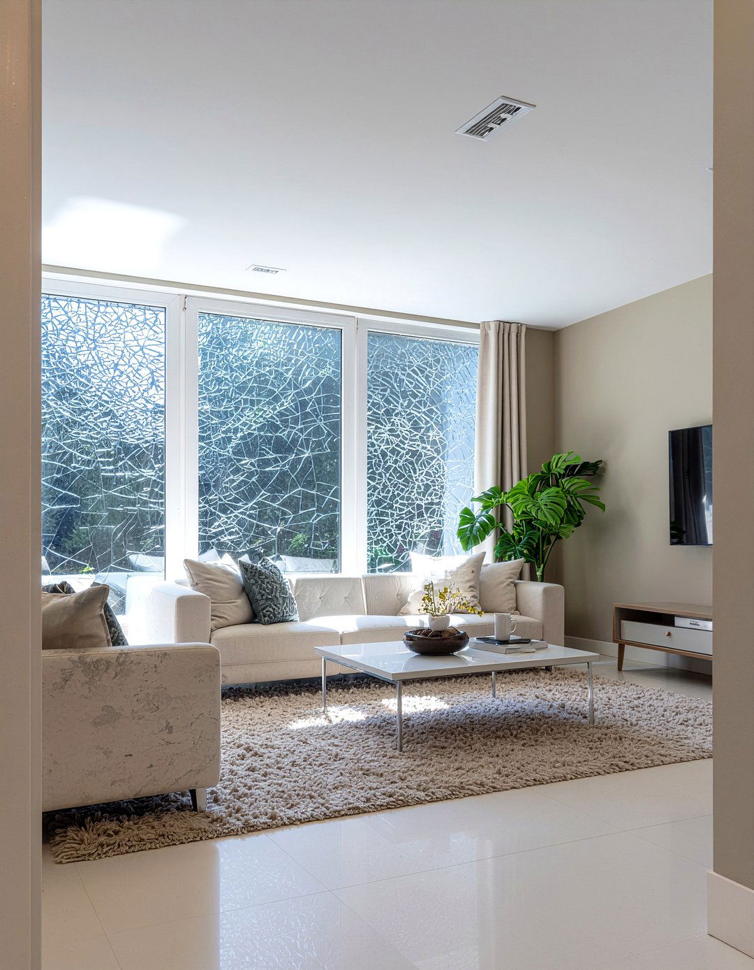 Crackled Glass Window - 30 living room privacy glass ideas