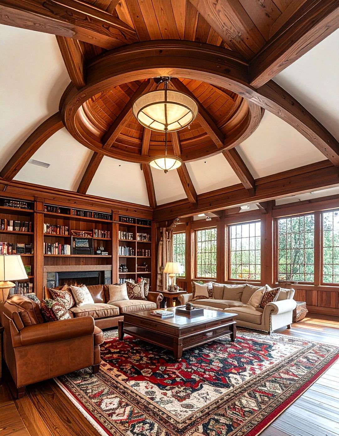 Craftsman Detailed Barrel Ceiling - 30 living room barrel ceiling ideas