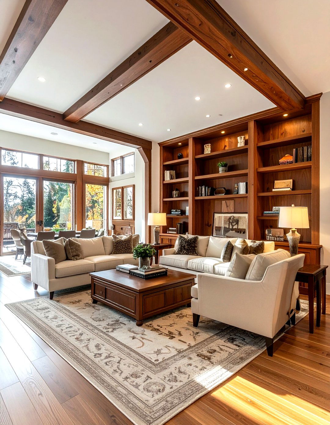 Craftsman Living Room Built In Shelving - 30 living room post and beam ideas