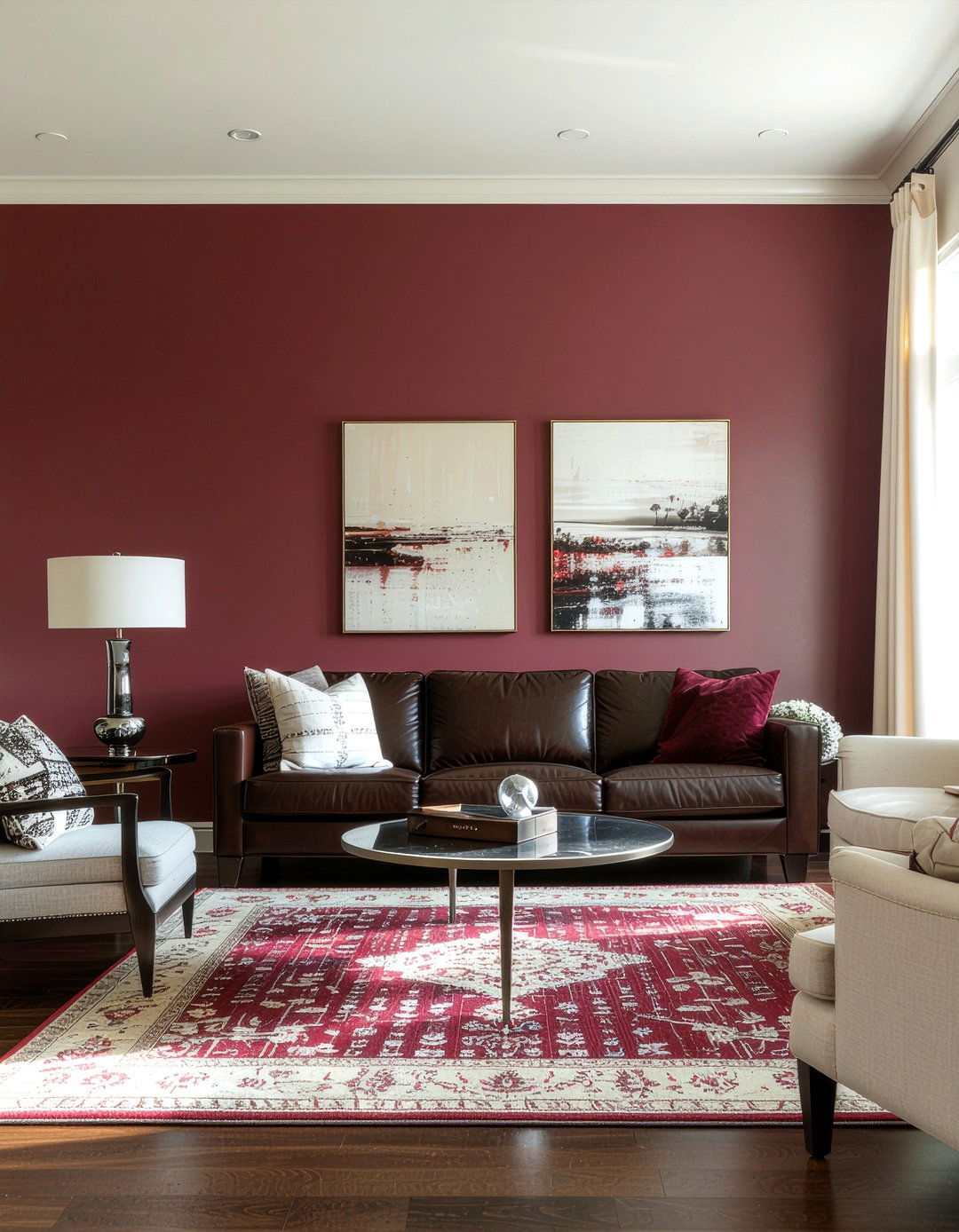 Cranberry accent wall - 30 berry living room ideas