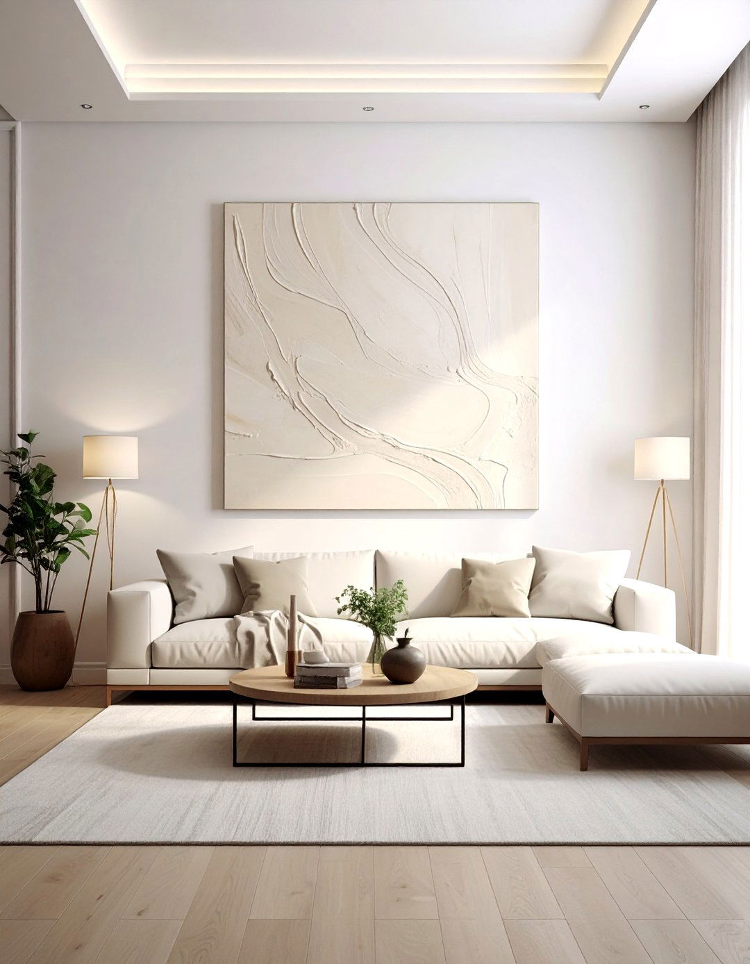 Cream Abstract Canvas - 30 cream living room accessories ideas