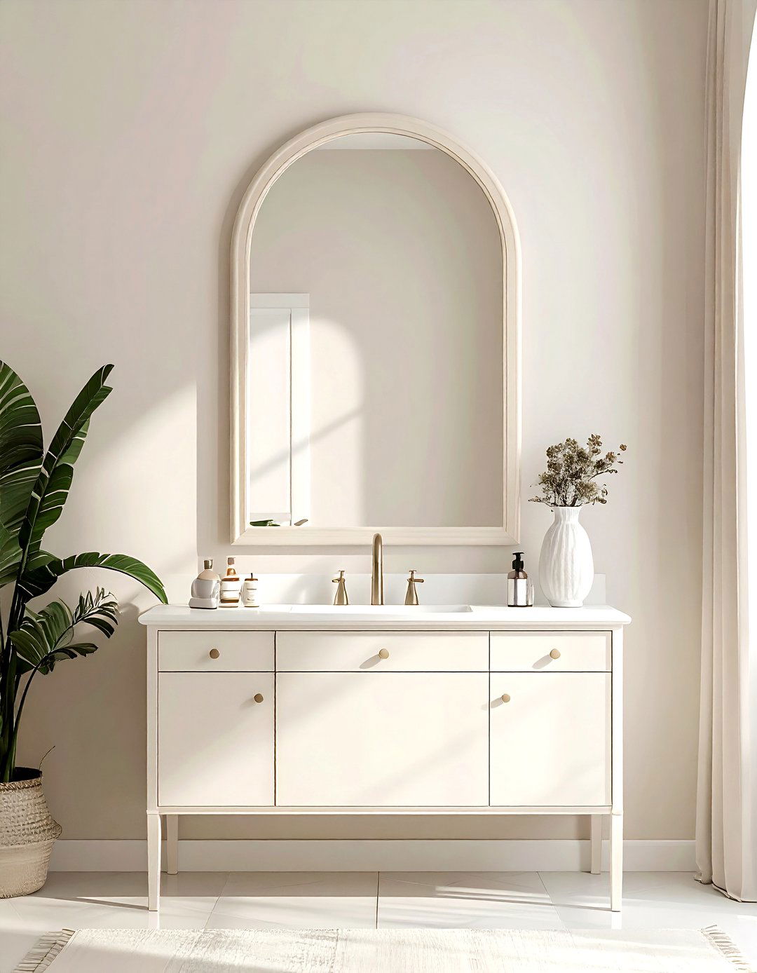 Cream Arched Mirror - 30 cream and white bathroom ideas