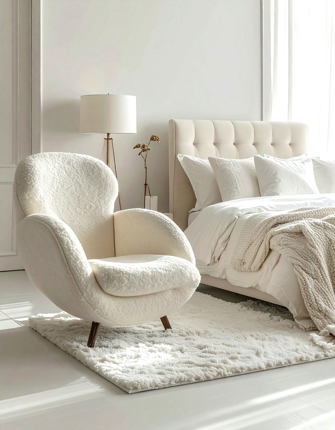Cream Bedroom With Boucle Chair - 30 modern cream bedroom ideas