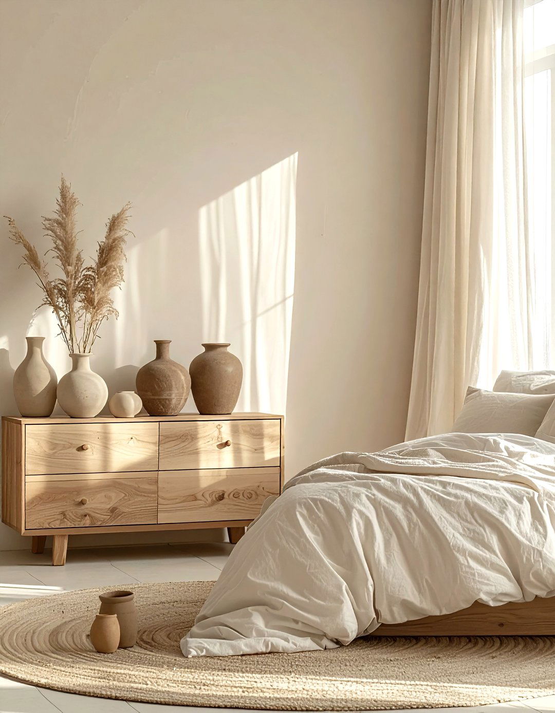 Cream Bedroom With Clay Vases - 30 scandinavian cream bedroom ideas