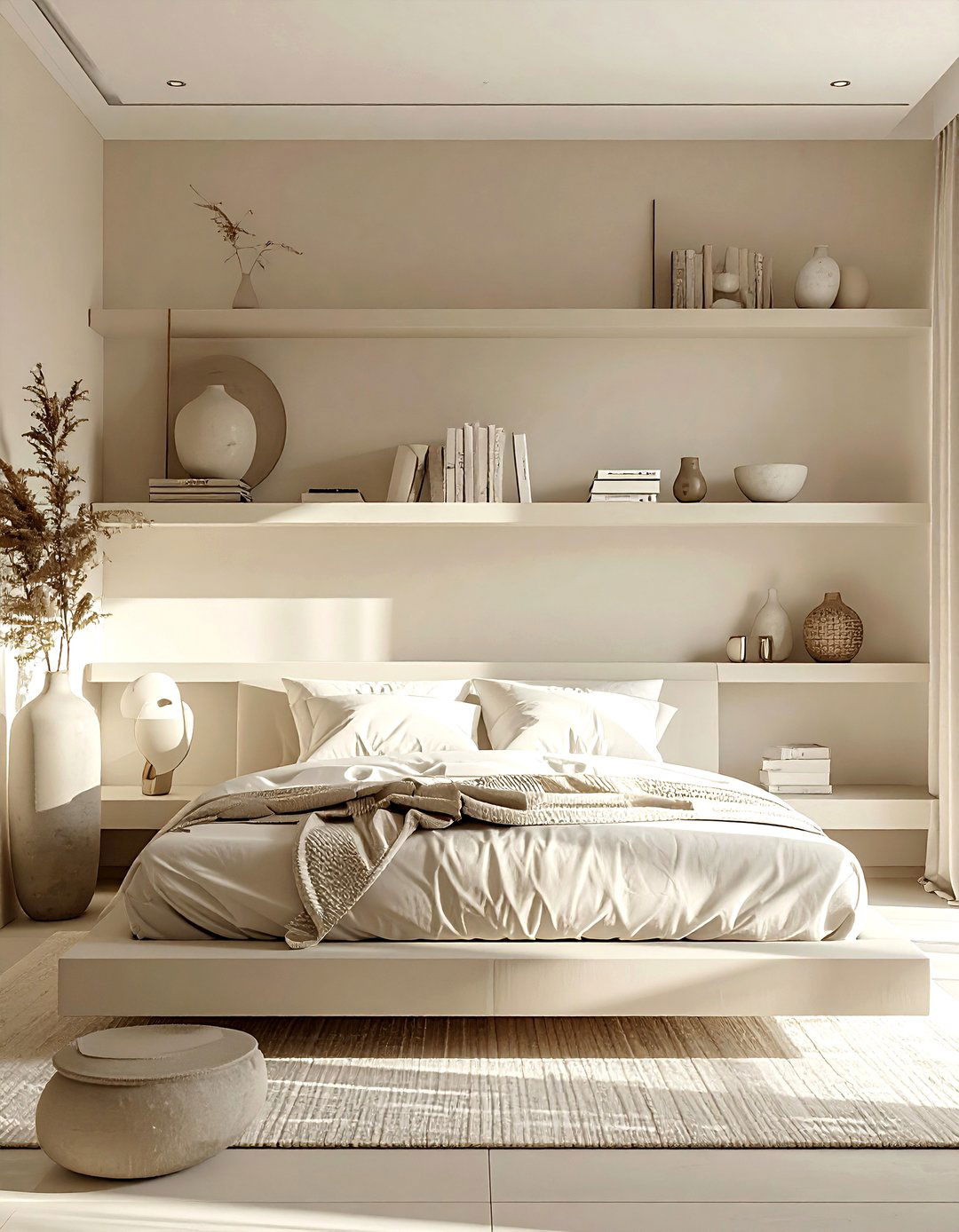 Cream Bedroom With Floating Shelves - 30 modern cream bedroom ideas
