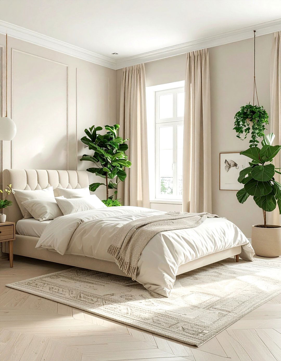 Cream Bedroom With Indoor Plants - 30 scandinavian cream bedroom ideas