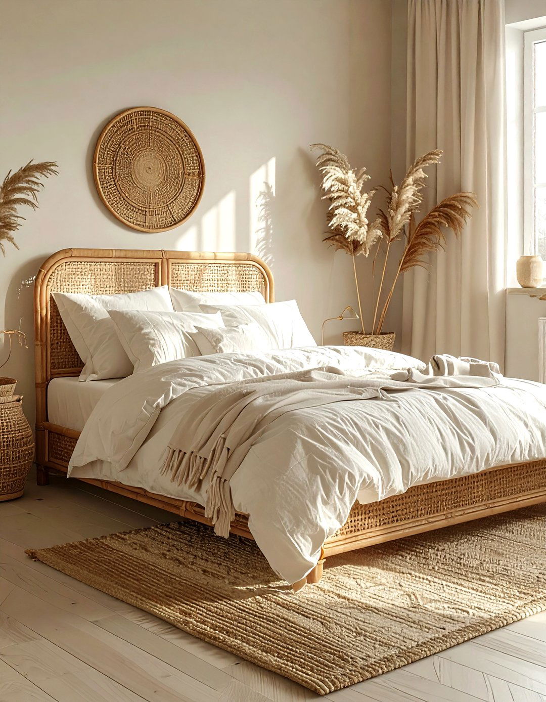 Cream Bedroom With Rattan Headboard - 30 scandinavian cream bedroom ideas
