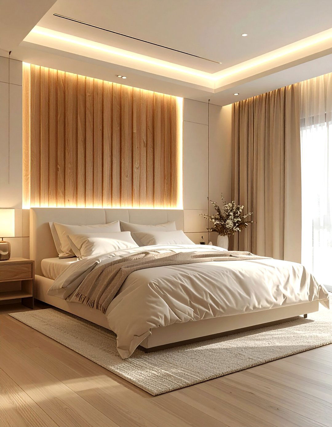 Cream Bedroom With Wood Slat Wall - 30 scandinavian cream bedroom ideas