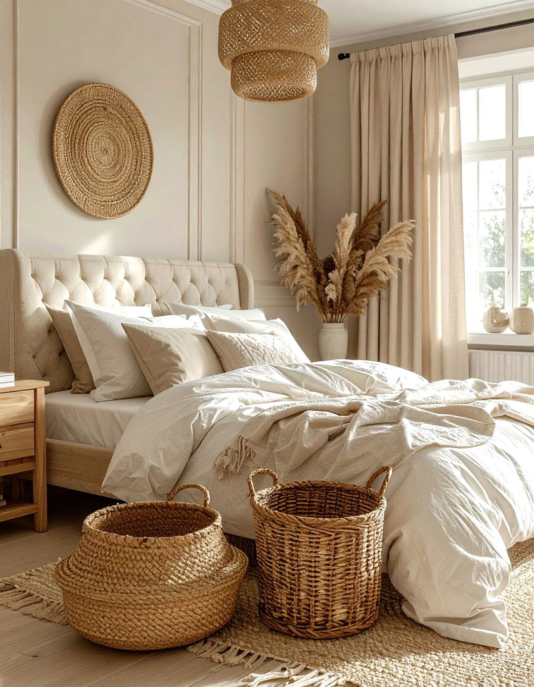 Cream Bedroom With Woven Baskets - 30 scandinavian cream bedroom ideas