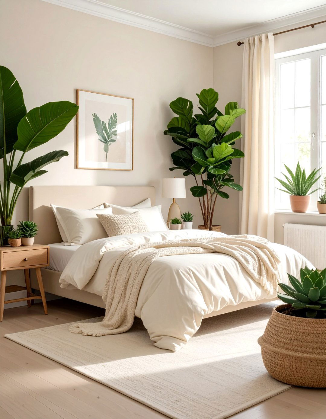Cream Bedroom with Plants - 30 cream bedroom design ideas
