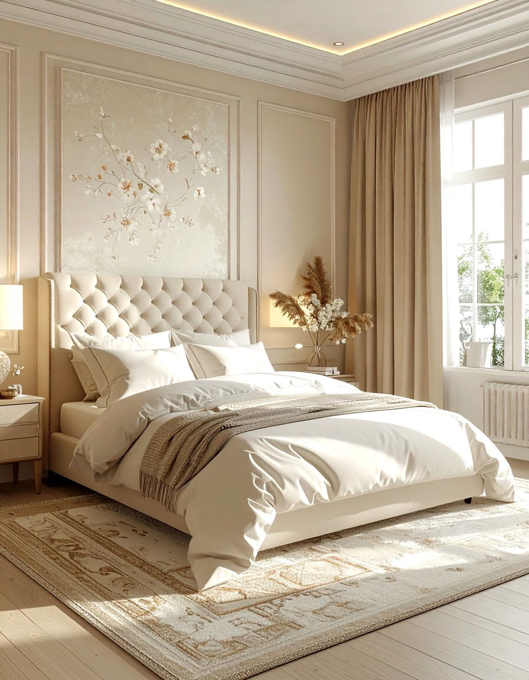 Cream Bedroom with Wallpaper - 30 cream bedroom design ideas