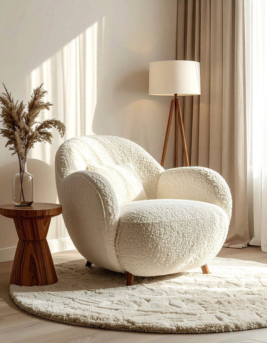 Cream Boucle Chair - 30 cream bedroom furniture ideas