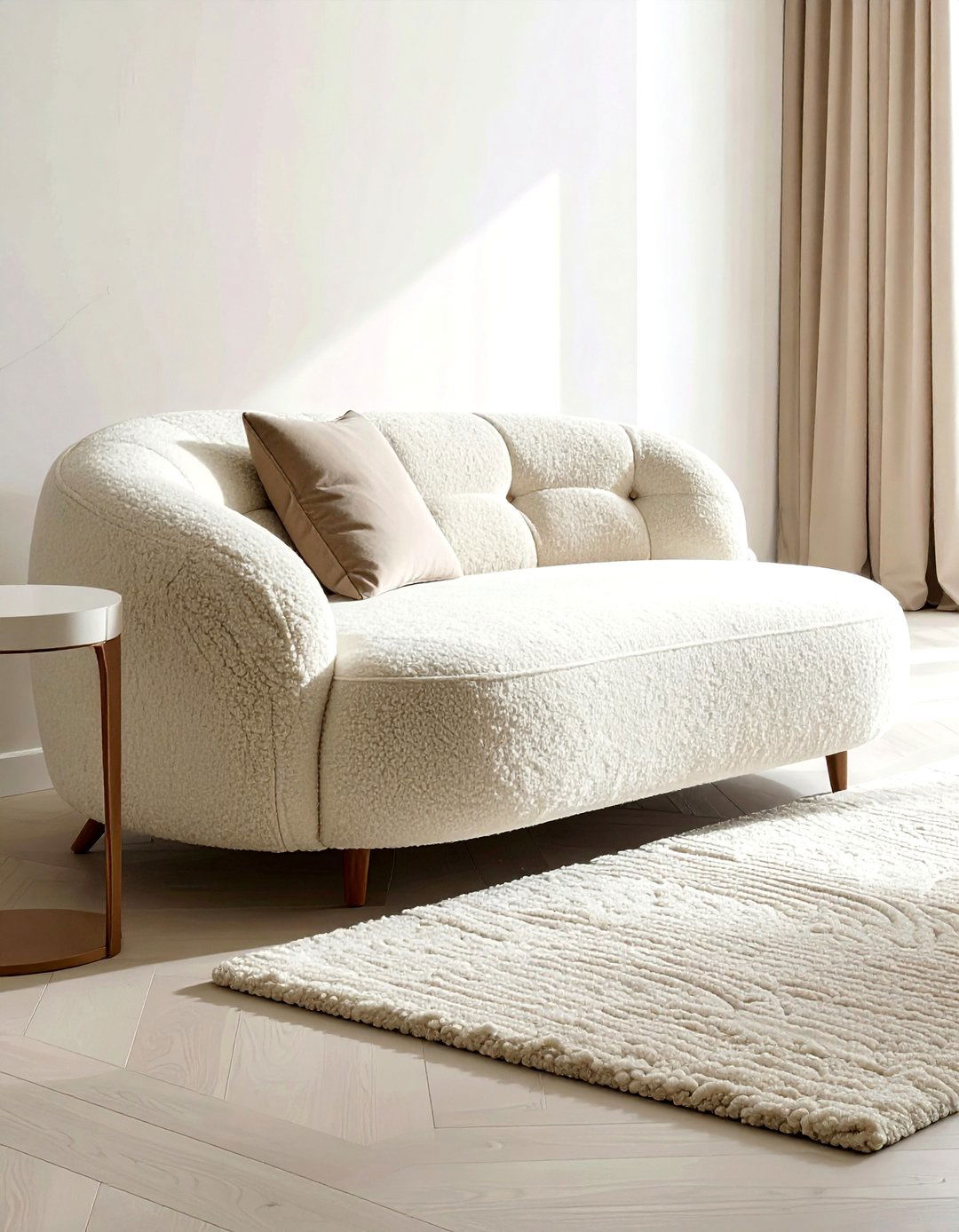 Cream Boucle Sofa - 30 soft texture living room ideas