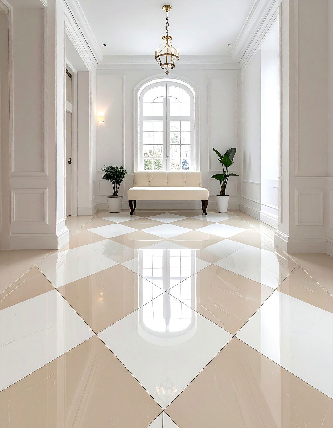 Cream Checkered Floor - 30 cream and white bathroom ideas
