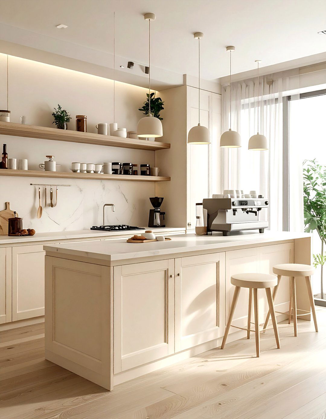Cream Coffee Station - 30 cream kitchen furniture ideas