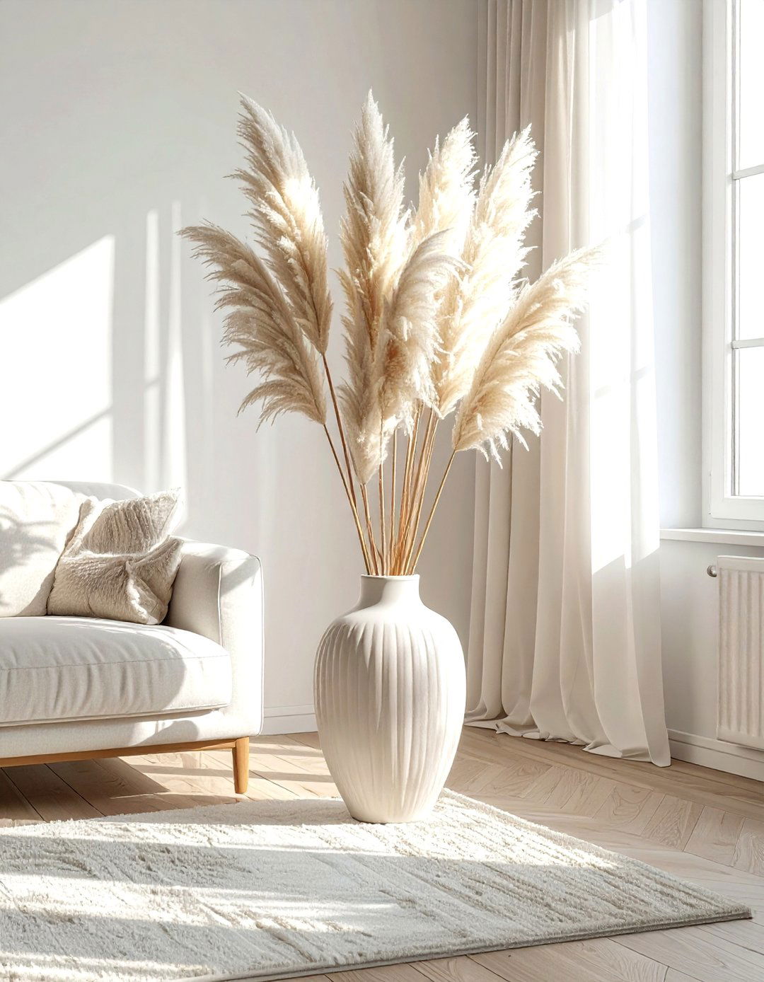 Cream Dried Pampas Grass - 30 cream living room accessories ideas