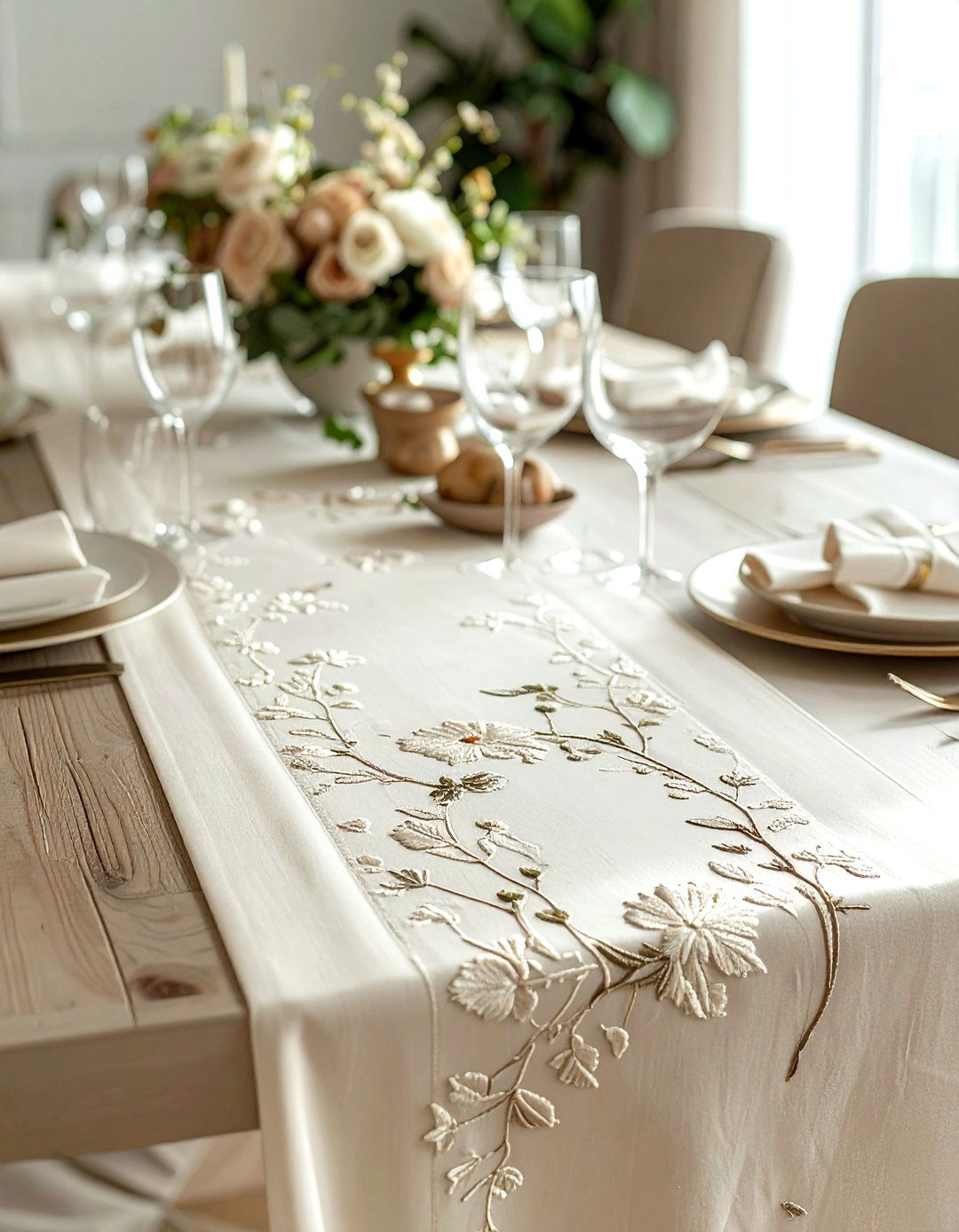 Cream Embroidered Runner - 30 cream dining room accessories ideas