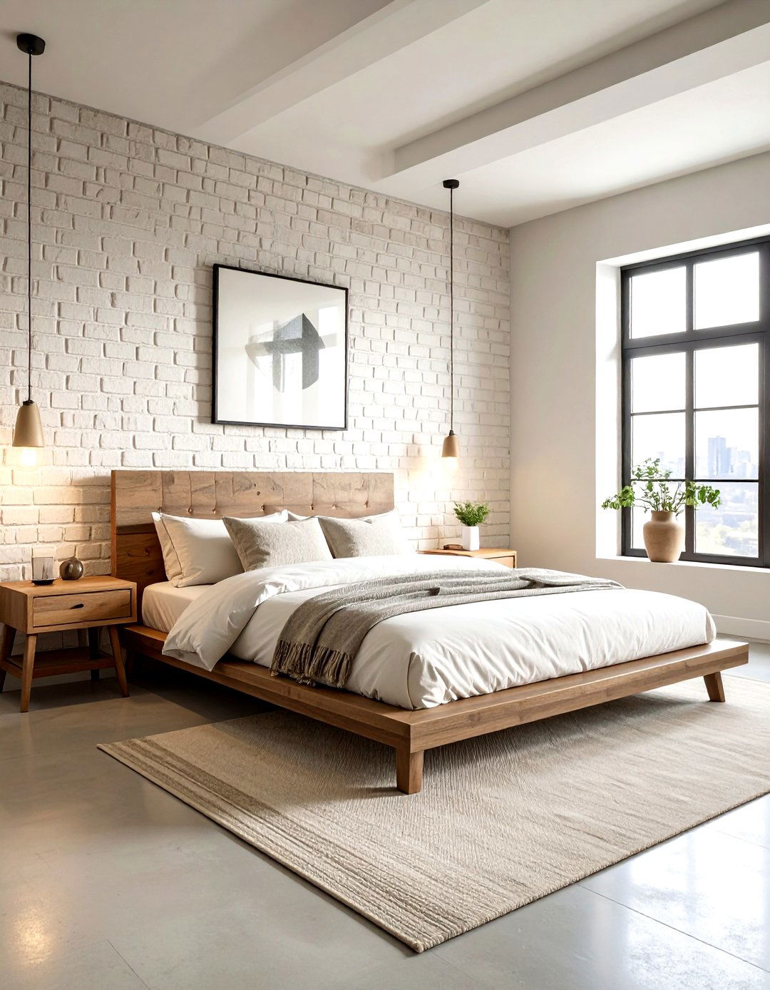 Cream Exposed Brick Wall - 30 industrial cream bedroom ideas