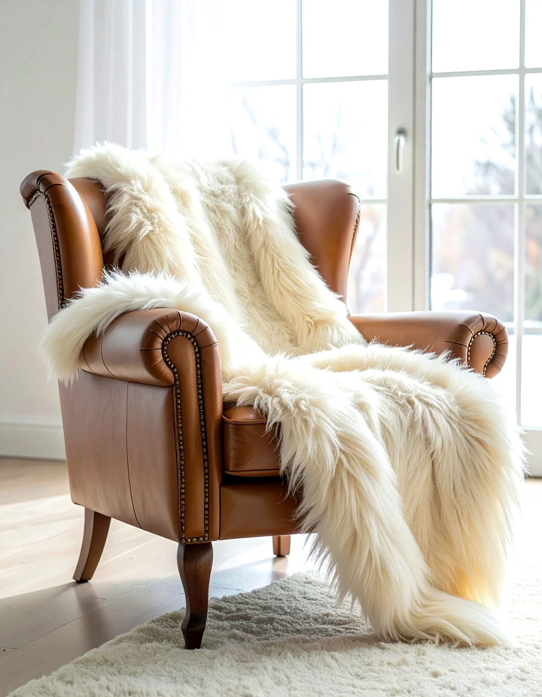 Cream Faux Fur Throw - 30 cream living room accessories ideas