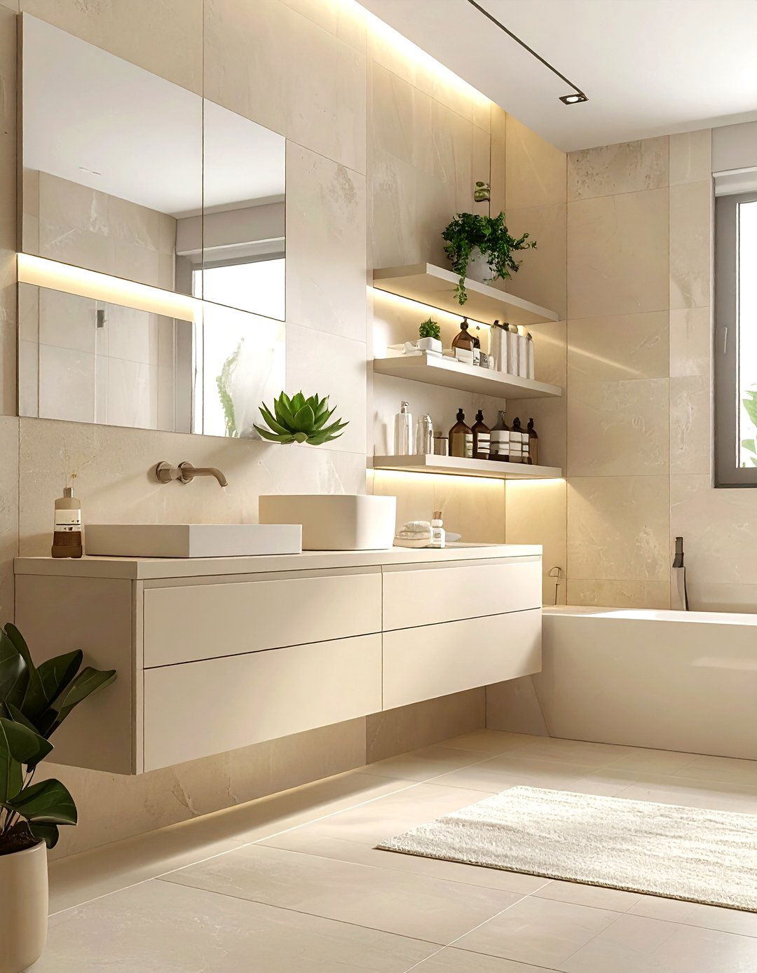 Cream Floating Shelf - 30 cream bathroom furniture ideas