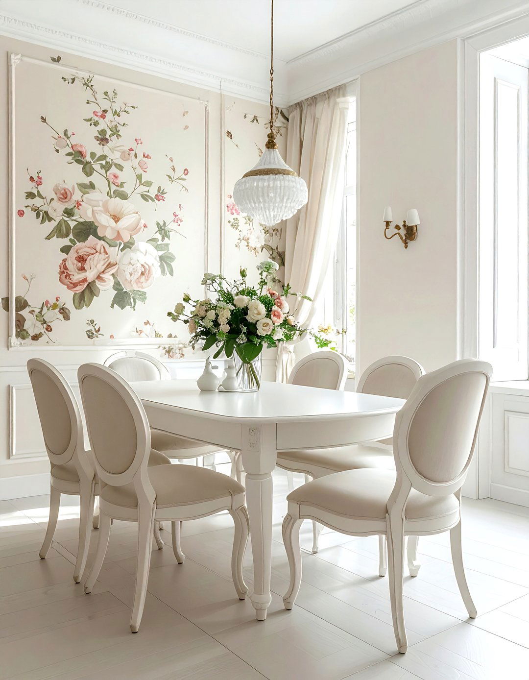 Cream Floral Wallpaper - 30 subtle wallpaper dining room ideas