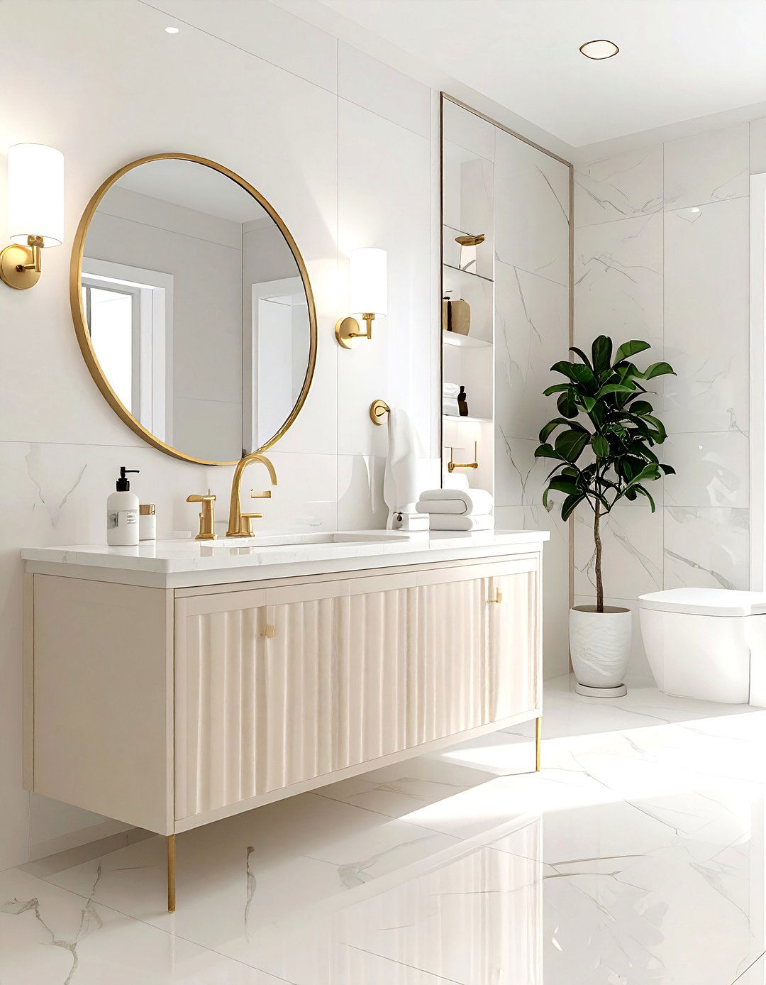 Cream Fluted Vanity - 30 cream bathroom furniture ideas