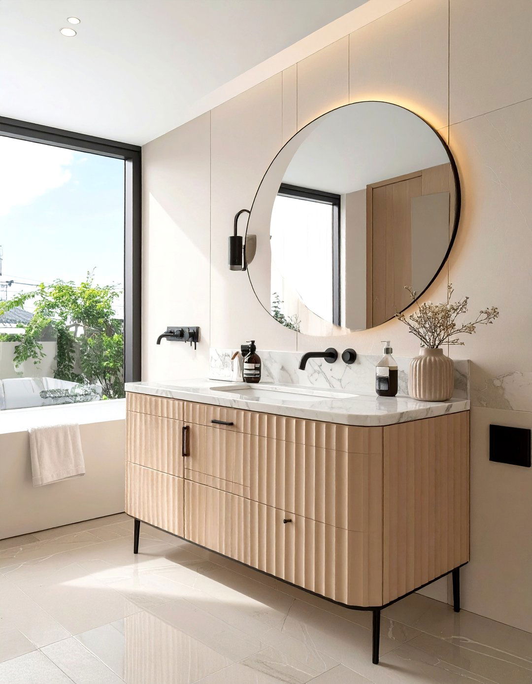 Cream Fluted Vanity - 30 cream bathroom design ideas