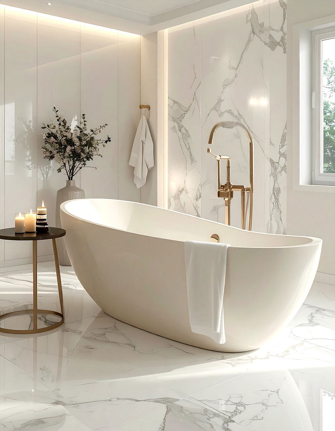 Cream Freestanding Tub - 30 cream and white bathroom ideas