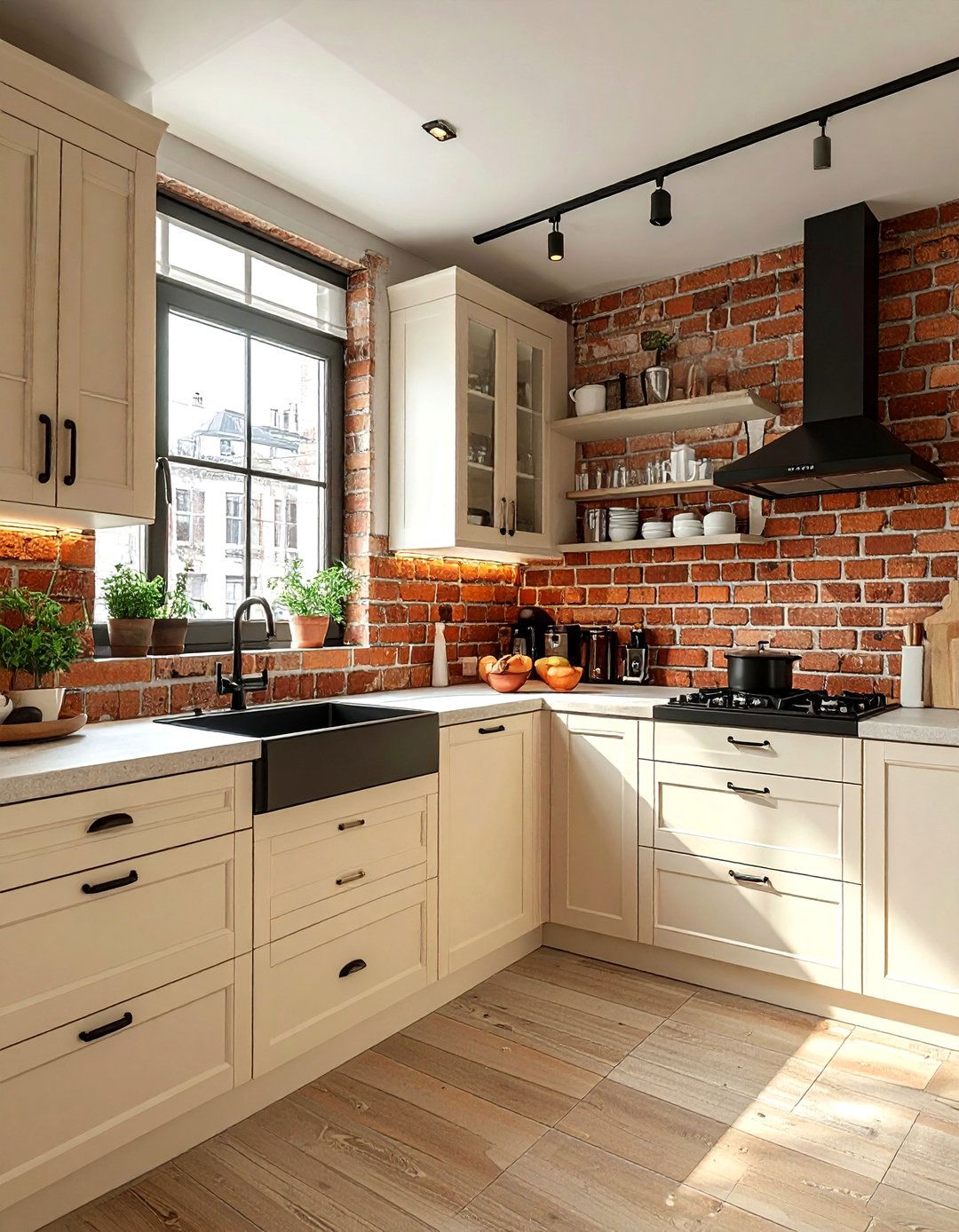 Cream Kitchen With Brick Wall - 30 cream kitchen decor ideas