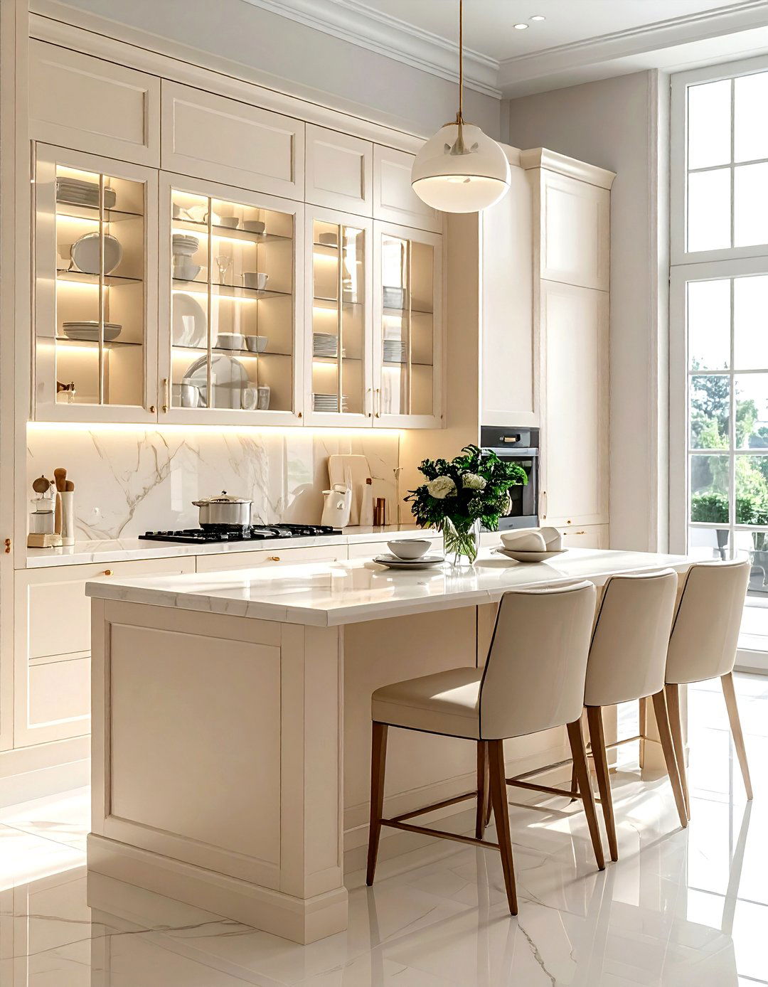 Cream Kitchen With Glass Cabinets - 30 cream kitchen decor ideas
